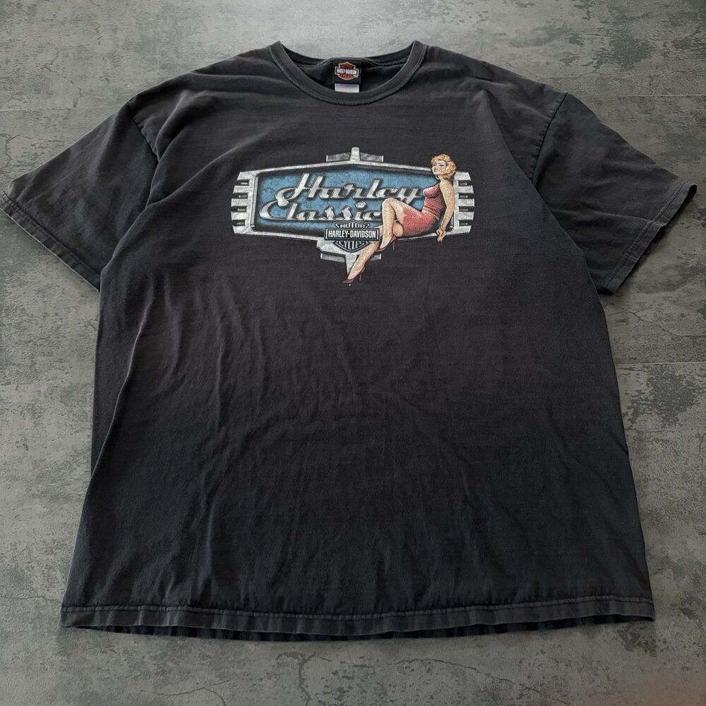Y2k Harley Davidson Motorcycles Pinup Girl T Shirt Mens XXL Massachusetts